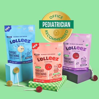 Lolleez by EEZ Co. Organic Throat Soothing Pops - Watermelon, Strawberry & Orange Mango - 15ct: Gluten-Free, Pectin