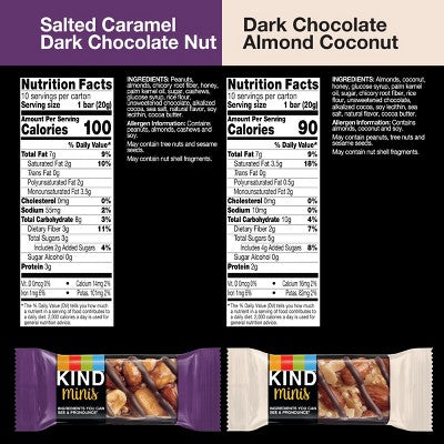 KIND Minis Salted Caramel Dark Chocolate + Dark Chocolate Almond Coconut - 14.1oz/ 20ct