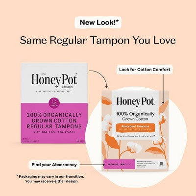 Honey Pot 100% Organically Grown Cotton Tampons - Regular absorbency - 18 ct