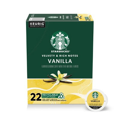 Starbucks Vanilla Flavor Light Roast Keurig K-Cup Coffee Pods - 22ct: Arabica Beans, No Added Sugar