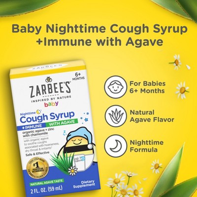 Zarbee's Baby Cough Syrup and Immune with Agave Night Time - 2oz: Liquid, Artificial Flavor-Free, Drug-Free, Dye-Free