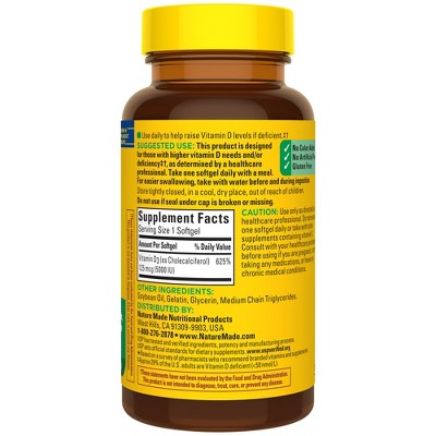Nature Made Extra Strength Vitamin D3 5000 IU (125 mcg), Bone Health and Immune Support Softgels, USP Verified - 90ct