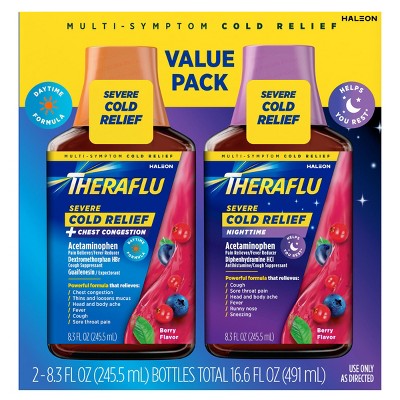 Theraflu Multi-Symptom Severe Cold Relief Day & Night Liquid - Berry - 16.6 fl oz: 2-Pack, 650 mg Acetaminophen