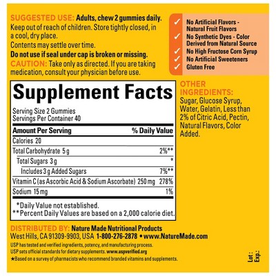 Nature Made Vitamin C 250 mg Per Serving for Immune Support Gummies - Tangerine Flavored - 80ct