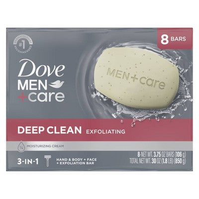 Dove Men+Care 3-in-1 Deep Clean Hand & Body + Face + Exfoliation Bar Soap - 3.75oz/8pk
