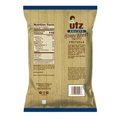 Utz Honey Wheat Braided Twists Pretzels - 14oz: Tree Nut Free