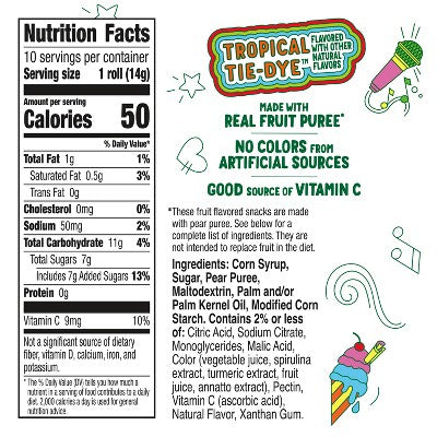 Betty Crocker Fruit Roll-Ups Tropical Tie-Dye Snacks - 10ct/5oz: Gluten-Free, Plant-Based