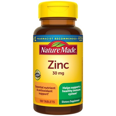 Nature Made Zinc 30 mg Tablets, Zinc Supplements for Antioxidant and Immune Support, USP Verified - 100ct