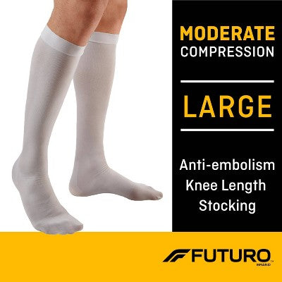 FUTURO Anti-Embolism Stockings Knee Length Closed Toe - Large Regular - White
