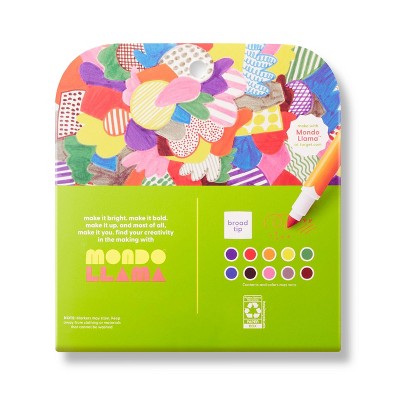 10ct Markers Broad Tip Classic Colors - Mondo Llama™: School Supplies, Thick Permanent, 2mm, Multicolored, Ages 3+