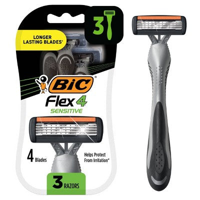 BiC Flex 4 Sensitive Men's Disposable 4-Blade Razors - 3ct: Aloe, Vitamin E Enriched, Face, Head, Chest Use