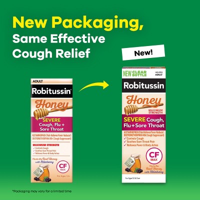 Robitussin Daytime Severe Cough, Flu and Sore Throat Syrup - Honey - 8 fl oz: Contains Acetaminophen, Dextromethorphan, 650mg Strength
