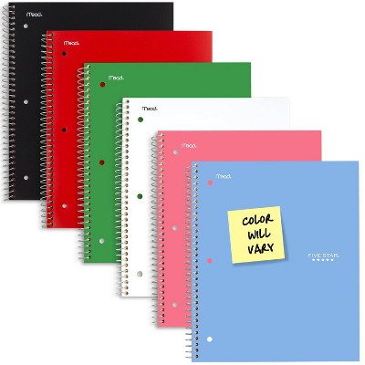 Five Star 3 Subjects 150pg College Ruled Spiral Notebook (Colors May Vary): Perforated, Acid-Free, 3 Hole Punched, Flexible Cover
