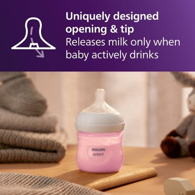 Philips Avent Natural Baby Bottles with Response Nipples - Pink - 4oz/3pk