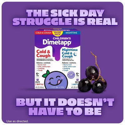 Children's Dimetapp Day/Night Cold, Cough & Congestion Relief Liquid - Dextromethorphan - Grape Flavor - 4 fl oz/2pk