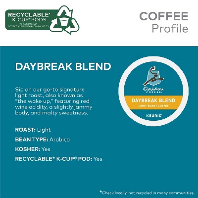Caribou Coffee Daybreak Blend Light Roast Coffee Keurig K-Cup Coffee Pods