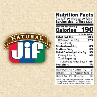 Jif Natural Creamy Peanut Butter Spread - 40oz