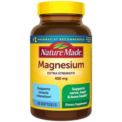Nature Made Extra Strength Magnesium Oxide 400mg, Muscle, Nerve, Bone, Heart Support Softgels - 60ct