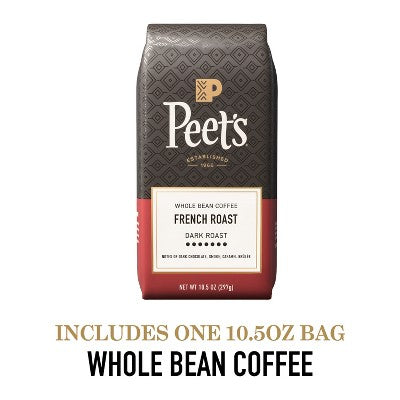 Peet's French Dark Roast Whole Bean Coffee - 10.5oz: Arabica Beans, Dark Chocolate, Smoke