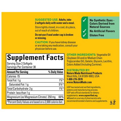 Nature Made Magnesium Citrate 250mg Muscle, Nerve, Bone & Heart Support Supplement
