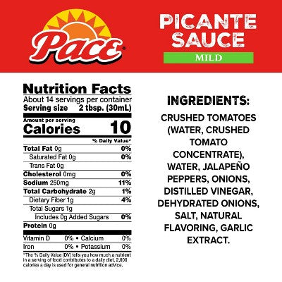 Pace Mild Picante Sauce 16oz: Gluten-Free, No Added Sugar, Vegan