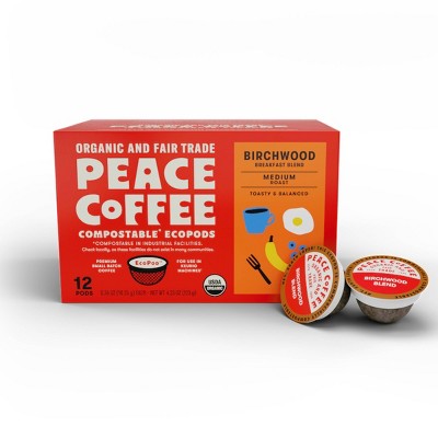 Peace Coffee Birchwood Medium Roast Coffee Pods - 12ct: Compatible With Keurig