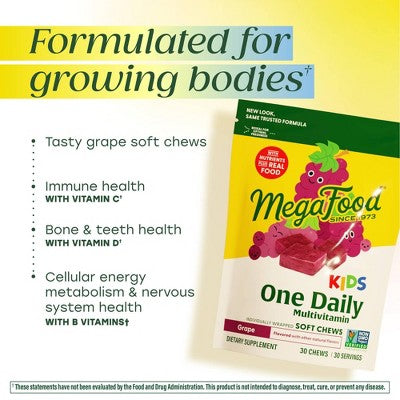 MegaFood Kids Multivitamin with Vitamin C & Vitamin E Soft Chews - Vegetarian - Grape - 30ct