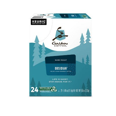 Caribou Coffee Obsidian Dark Keurig K-Cup Coffee Pods - Dark Roast - 24ct: Rainforest Alliance Certified, Arabica Beans