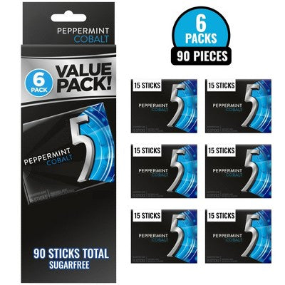 5 Gum Sugar-Free Peppermint Cobalt Chewing Gum - 15ct/6pk
