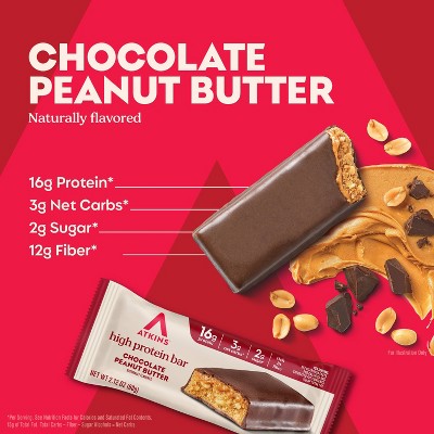 Atkins High Protein Bars, Chocolate Peanut Butter Flavor, 16g Protein - 16.9oz/8ct
