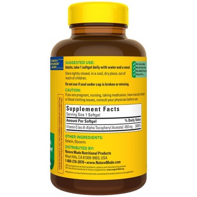Nature Made Vitamin E 450 mg (1000 IU) dl-Alpha Softgels, USP Verified - 120ct