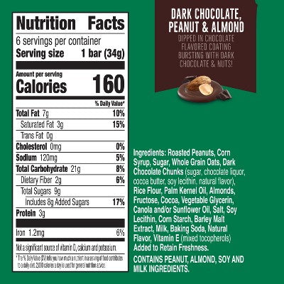 Nature Valley Sweet & Salty Dark Chocolate-Peanut & Almond Granola Bars - 7.4oz/6ct