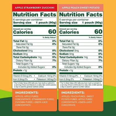 GoGo SqueeZ Fruit & VeggieZ No Sugar Added Applesauce and Puree Pedal Peach and Speedy Strawberry Variety Pack - 3.2oz/12ct: Certified Gluten-Free
