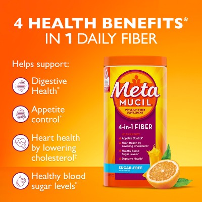 Metamucil Psyllium GLP-1 Friendly Fiber Supplement Sugar Free Powder - Orange - 2.4g Fiber Per Serving - 15oz