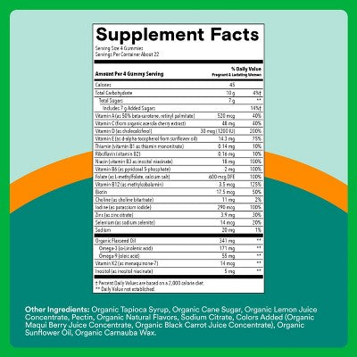 SmartyPants Organic Prenatal Multi & Vegetarian Omega 3 & Folate Gummy Vitamins - 90 ct