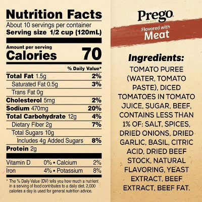 Prego Pasta Sauce Italian Tomato Sauce with Meat - 45oz: Gluten-Free, No Artificial Colors, No High Fructose Corn Syrup