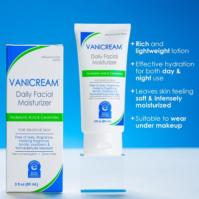 Vanicream Daily Facial Moisturizer with Hyaluronic Acid & Ceramides for Sensitive Skin - Unscented - 3 fl oz