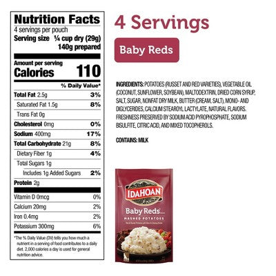 Idahoan Gluten Free Baby Reds Mashed Potatoes - 4.1oz: Wheat Free, Plant-Based