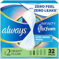 Always Infinity FlexFoam Pads without Wings - Super Absorbency - Unscented - Size 2 - 32ct