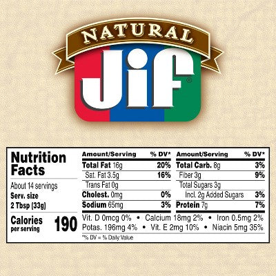 Jif Natural Crunchy Peanut Butter Spread - 16oz