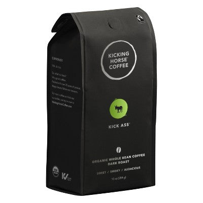 Kicking Horse Coffee Kick *** Dark Roast Fair Trade Certified Organic Whole Bean Coffee - 10oz