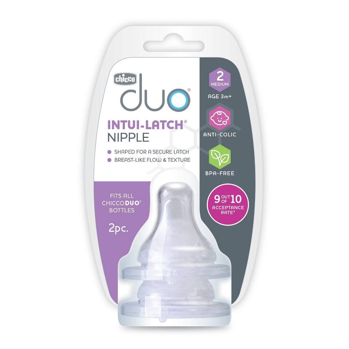 Chicco Duo Sauger Stufe 2 mittlerer Fluss (ab 3 Monaten), 2er-Pack