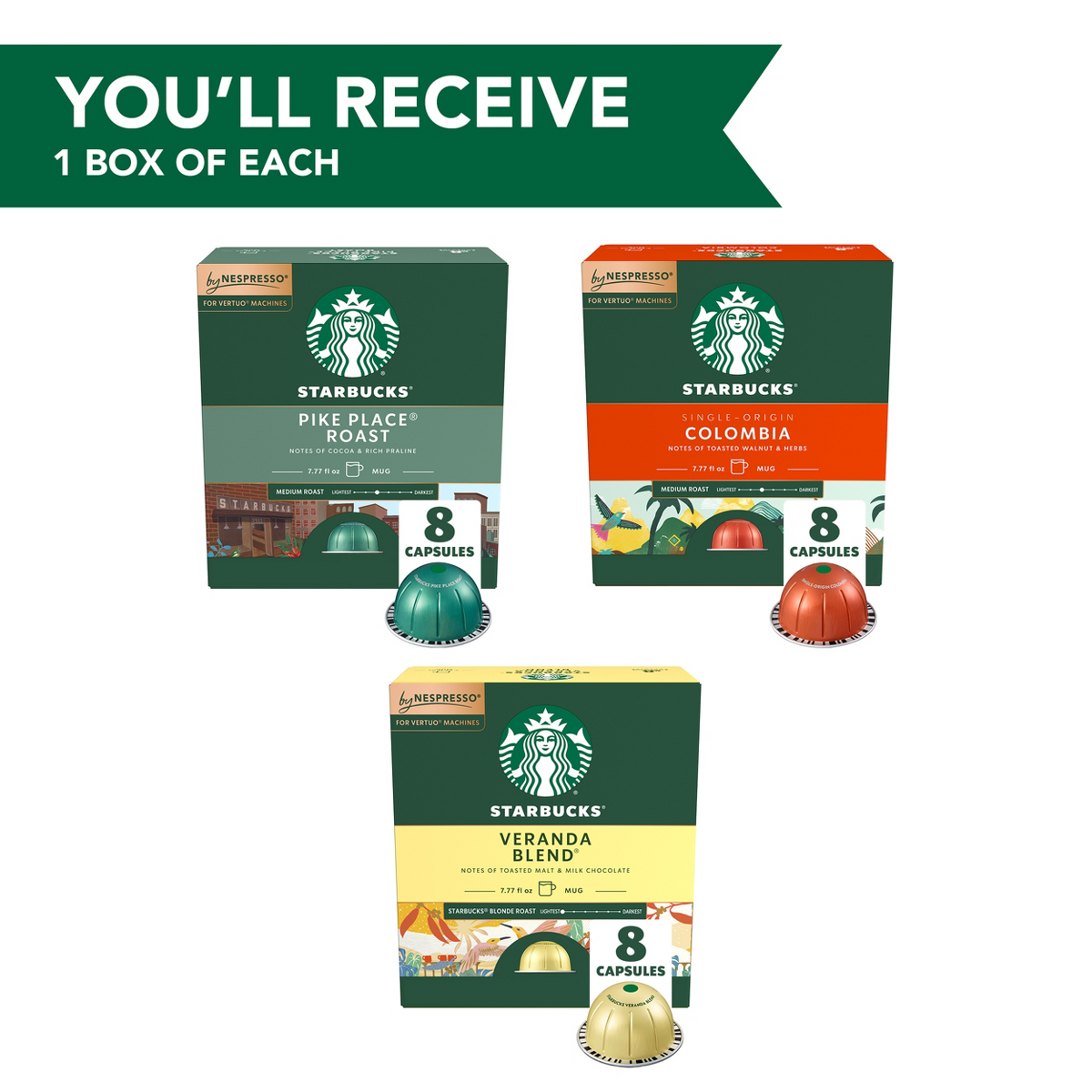 Starbucks Vertuo Variety Pack, Nespresso Light Medium Roast Coffee Pods, 24ct