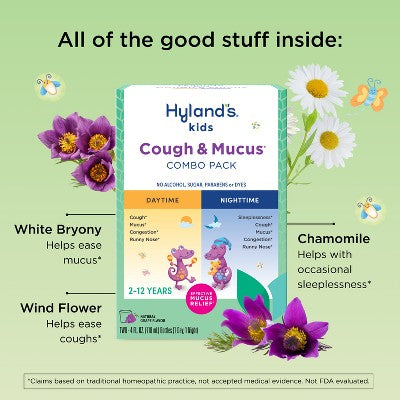Hyland's Kids Cough & Mucus Syrup, Day & Night Combo Pack - Grape - 8 fl oz: Dye-Free, Paraben-Free, Sugar-Free, Alcohol-Free