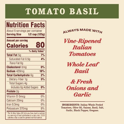 Rao's Homemade Tomato Basil Pasta Sauce Premium Quality All Natural Tomato Sauce & Pasta Sauce Keto Friendly & Carb Conscious - 24oz