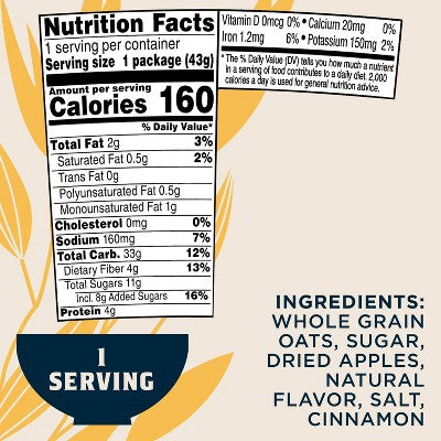 Quaker Instant Oatmeal Cup Apple Cinnamon 1.51oz: No Artificial Flavors, No Preservatives