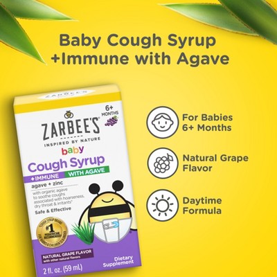 Zarbee's Baby Cough Syrup + Immune with Organic Agave & Zinc - Grape Flavor - 2 fl oz