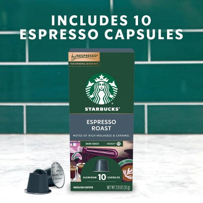 Starbucks by Nespresso Original Line Pods Dark Roast Coffee Espresso Roast - 10ct: Arabica Beans, Caramel