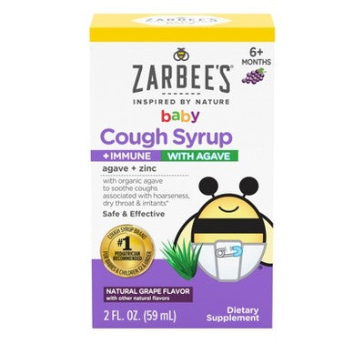 Zarbee's Baby Cough Syrup + Immune with Organic Agave & Zinc - Grape Flavor - 2 fl oz