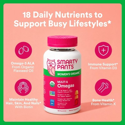 SmartyPants Organic Women's Multi & Vegetarian Omega 3 Gummy Vitamins with D3, C & B12 - 90 ct